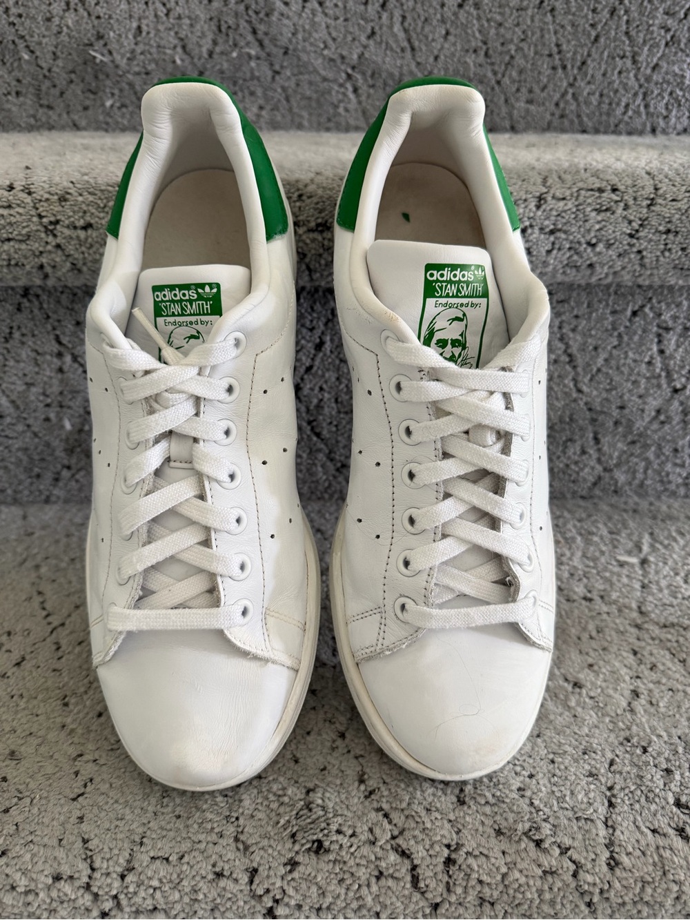 Women’s adidas Stan Smith White Leather Sneakers with Green Heel Tab